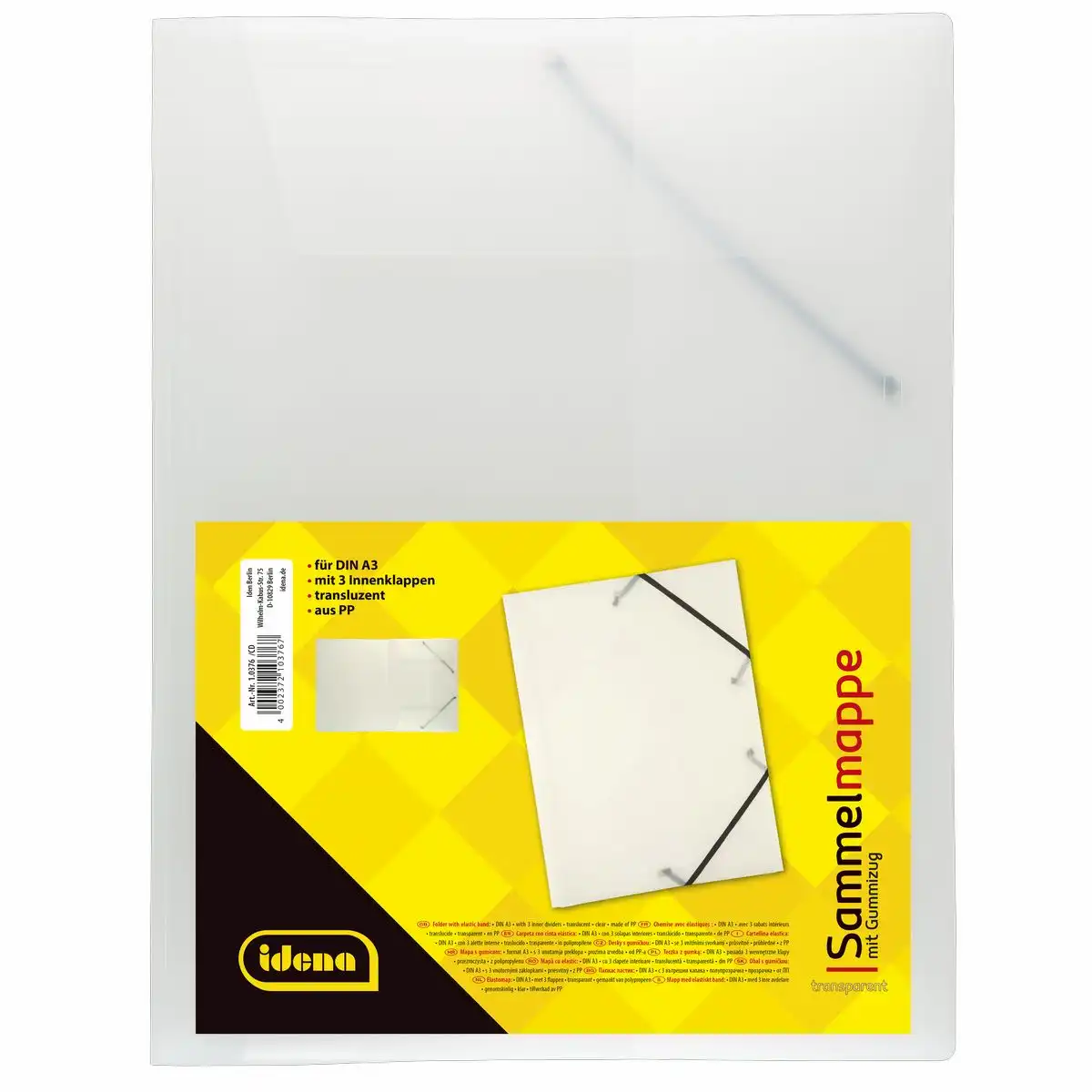 Idena Sammelmappe DIN A3 transluzent weiß - 1 Idena Sammelmappe aus PP mit Gummizug in transluzenter weiß im Format DIN A3