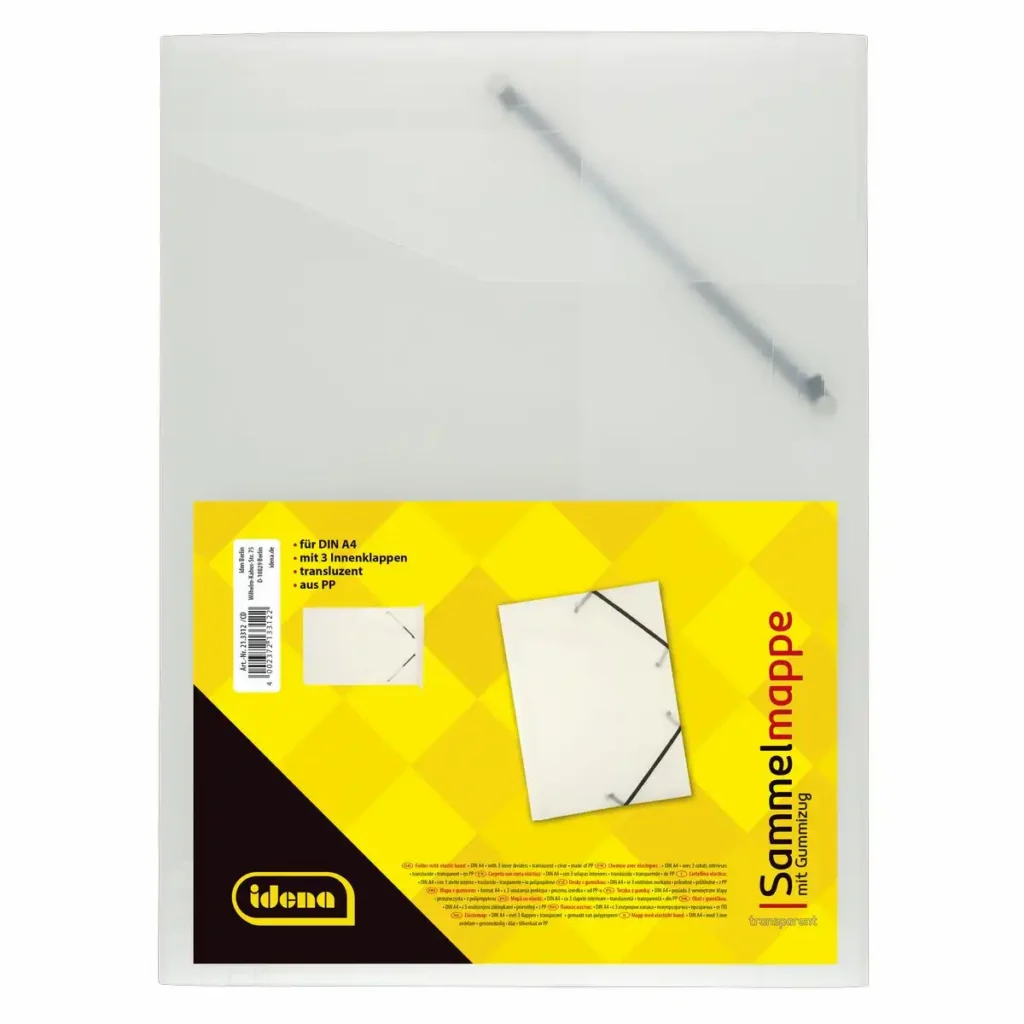 Idena Sammelmappe aus PP mit Gummizug in transluzenter weiß im Format DIN A4