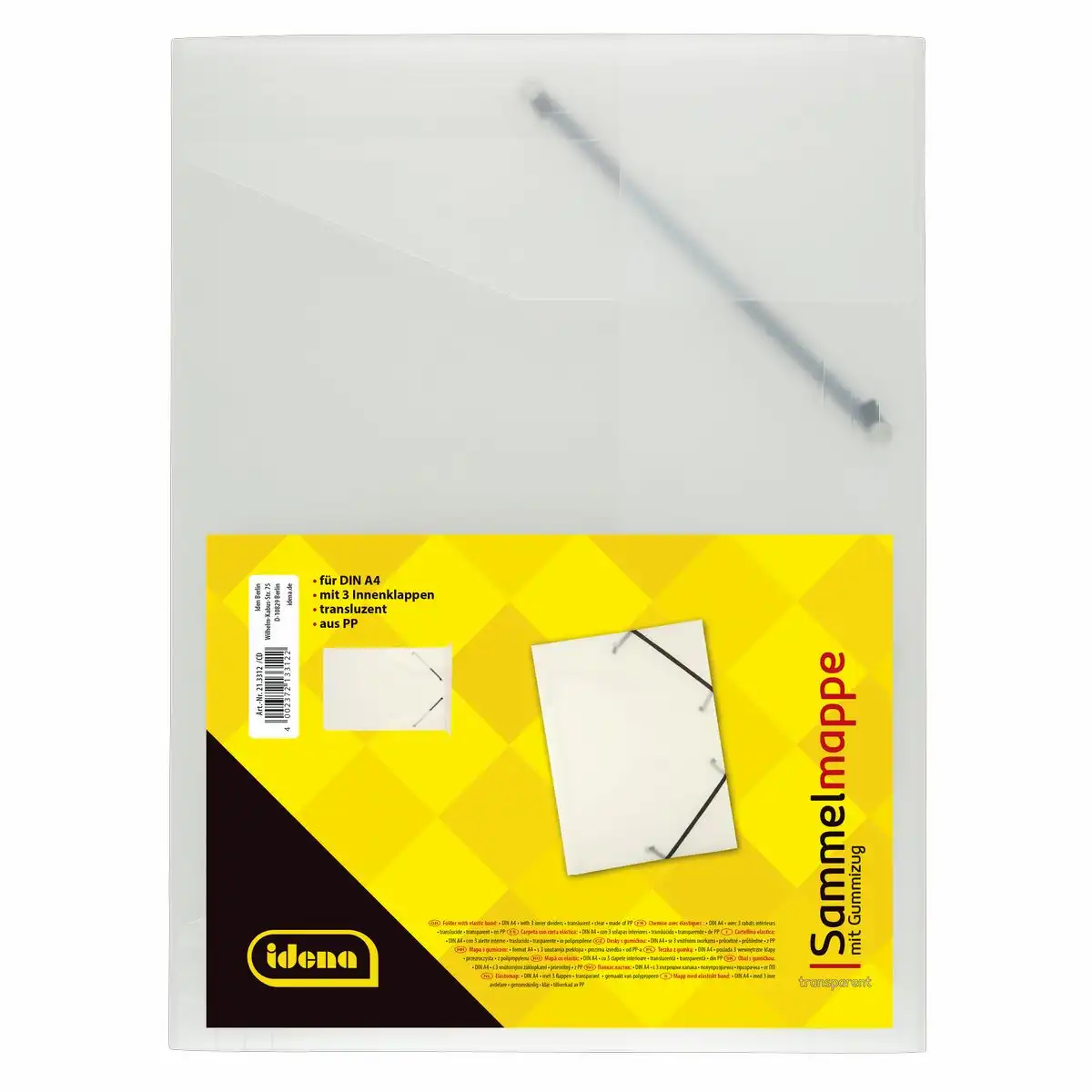 Idena Sammelmappe aus PP mit Gummizug in transluzenter weiß im Format DIN A4