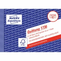 AVERY Zweckform Quittungsblock inklusive MwSt., selbstdurchschreibend im Format DIN A6 quer mit 2 × 40 Blatt