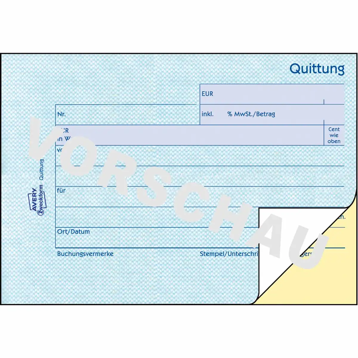 AVERY Zweckform Quittung DIN A6 quer 3 AVERY Zweckform Quittungsblock inklusive MwSt., selbstdurchschreibend im Format DIN A6 quer mit 2 × 40 Blatt
