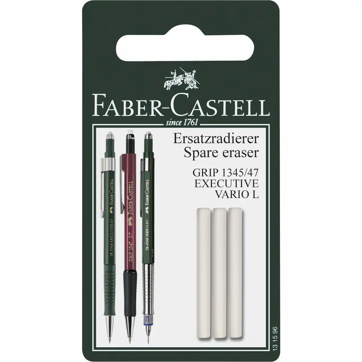 10003320_00 FABER-CASTELL Ersatzradierer Grip 1345/7 weiß 3 Stück Blister