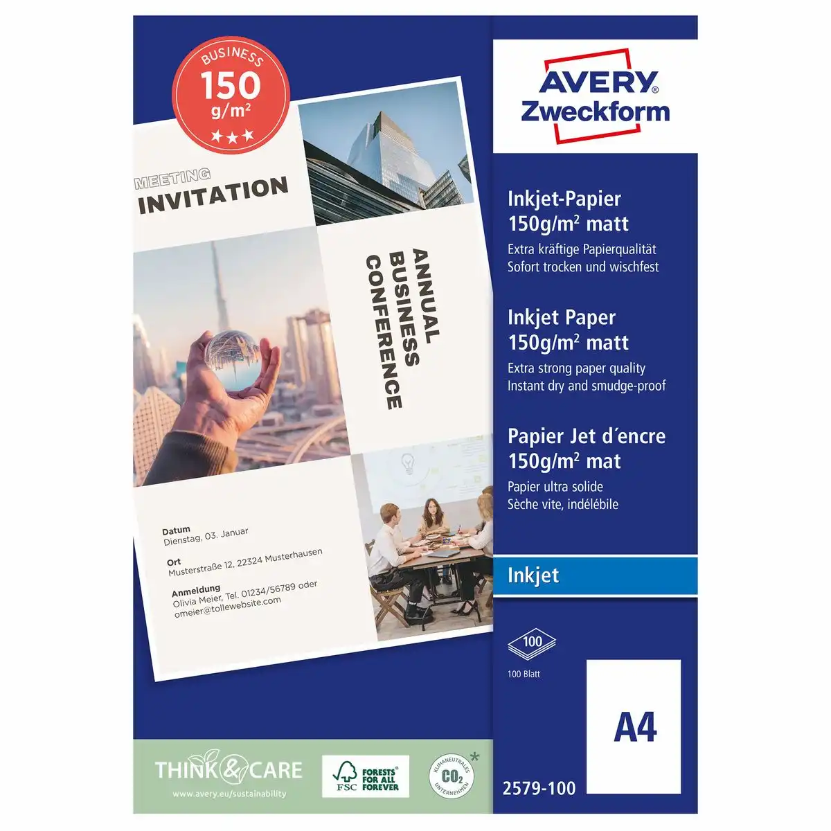 10003582_00 AVERY Zweckform Kopierpapier Inkjet 150g/m² matt DIN A4 100 Blatt