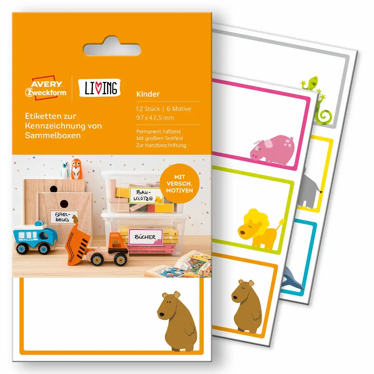 AVERY Zweckform Etiketten zur Kennzeichnung von Sammelboxen mehrfarbig 97x47