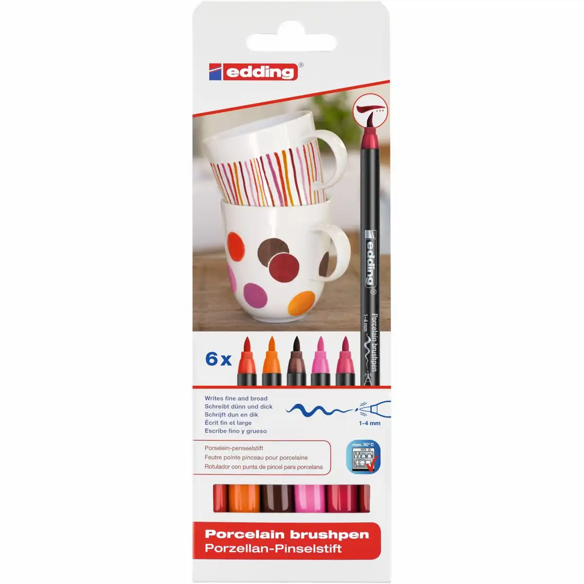 edding Porzellan Pinselstift warmen Farben 1-4mm 6 Stück