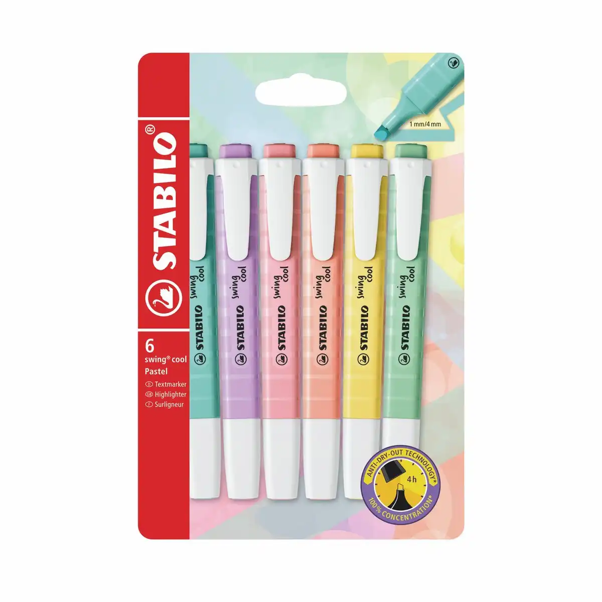 10018443_00 STABILO Textmarker swing cool pastell 6 Stück Kunststoffetui