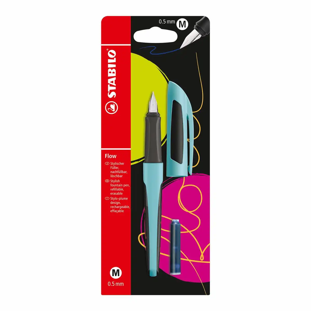STABILO Füller Flow SPORTY M hellblau/schwarz inkl. Patrone Blister