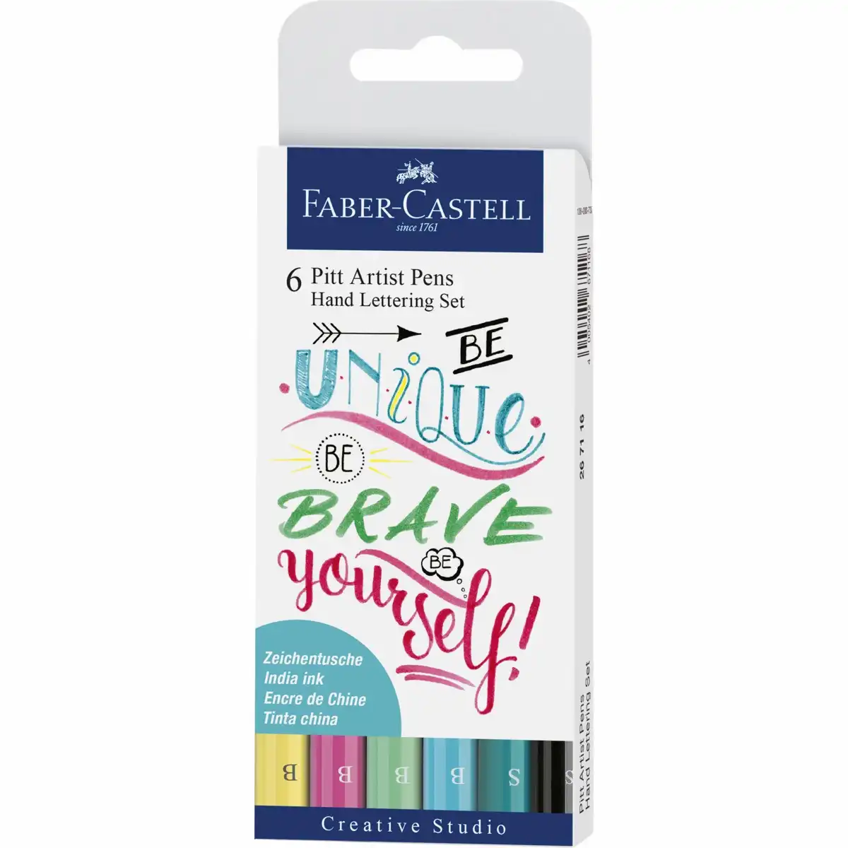 10049704_00 FABER-CASTELL Hand Lettering Set Pitt Artist Pen Be unique be brave 6 Stück