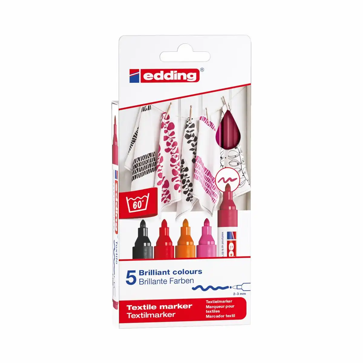 10053514_00 edding Textilmarker 4500 warme Farben 2-3mm 5 Stück Etui