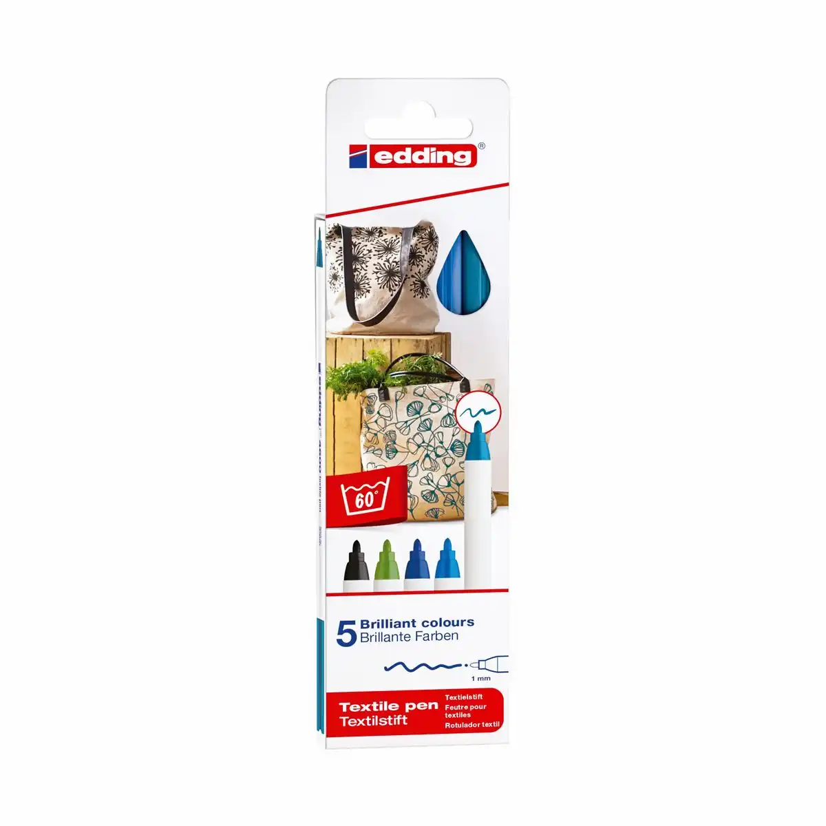 edding Textilmarker 4600 kalte Farben 1mm 5 Stück Etui