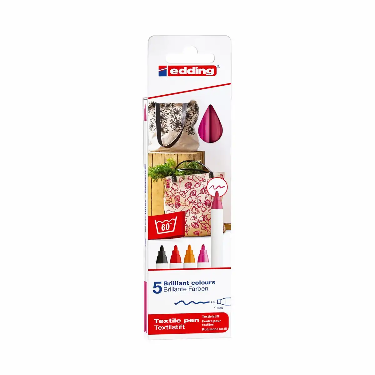10053518_00 edding Textilmarker 4600 warme Farben 1mm 5 Stück Etui