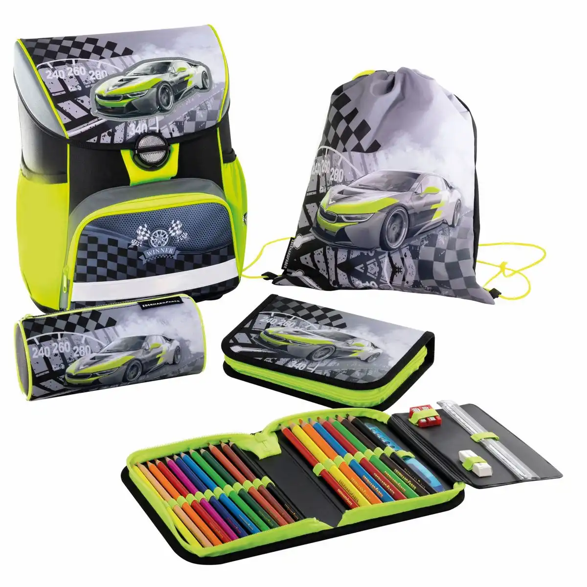 EBERHARD FABER Schulranzenset Race Car schwarz/gelb