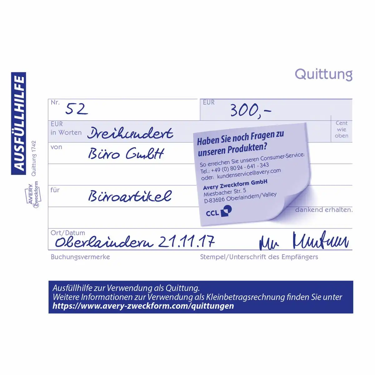 AVERY Zweckform Quittung Kleinunternehmer selbstdurchschreibend DIN A6 quer 2x40 Blatt-4