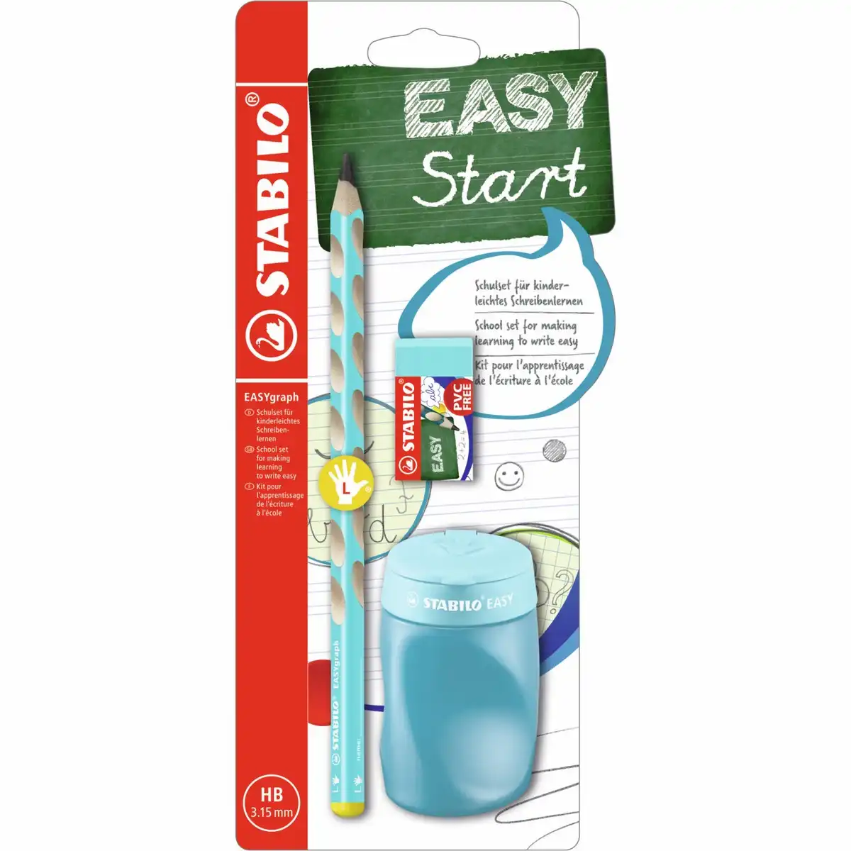 STABILO Schulset EASYgraph 3 Teile Bleistift Spitzer Radiergummi Blister