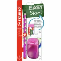 STABILO Schulset EASYgraph 3 Teile Bleistift Spitzer Radiergummi Blister - Für Rechtshänder, pink