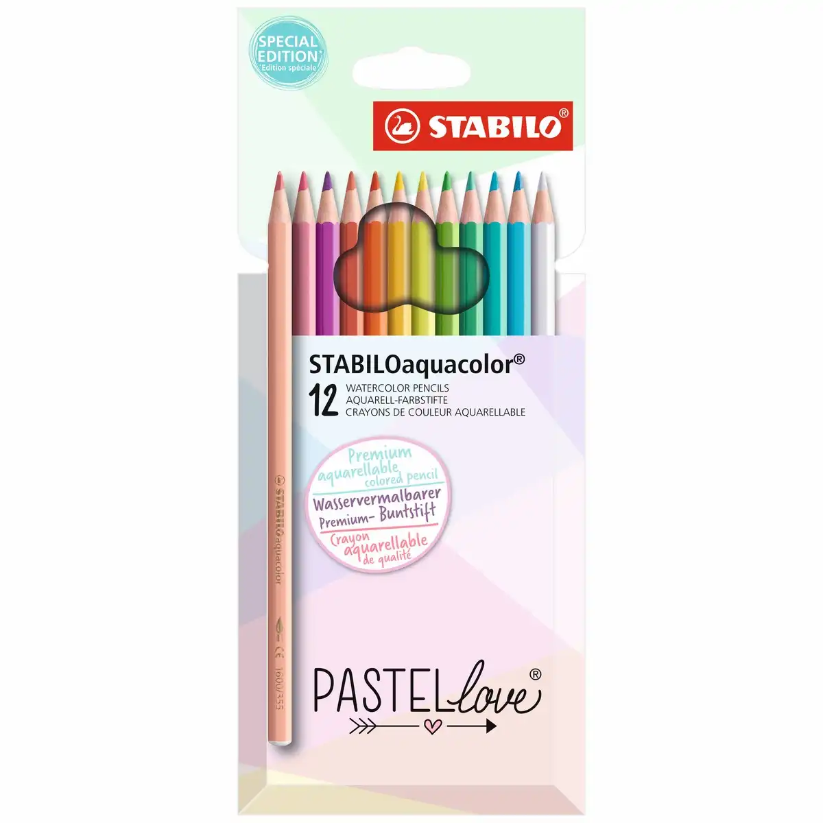 STABILO Buntstifte aquacolor Pastellove 12 Stück Kartonetui