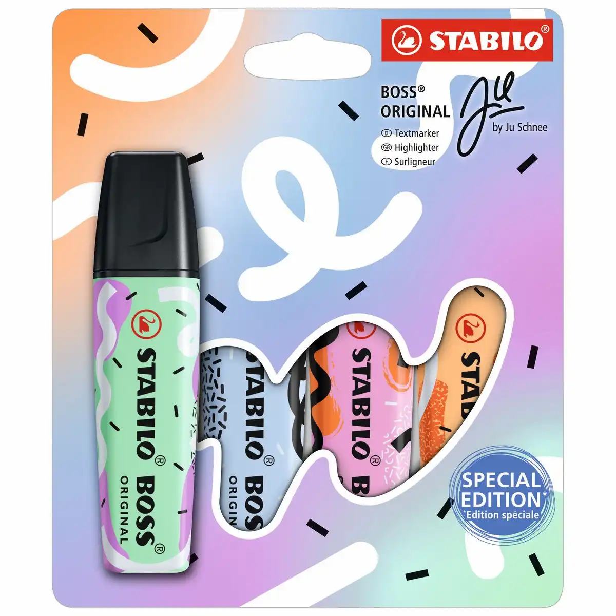 STABILO Textmarker BOSS ORIGINAL Pastellove by Ju Schnee 4 Stück Blister