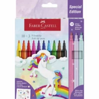 FABER-CASTELL Filzstifte Einhorn mit Sticker 10+3 Stück Standard/Glitzer Kartonetui
