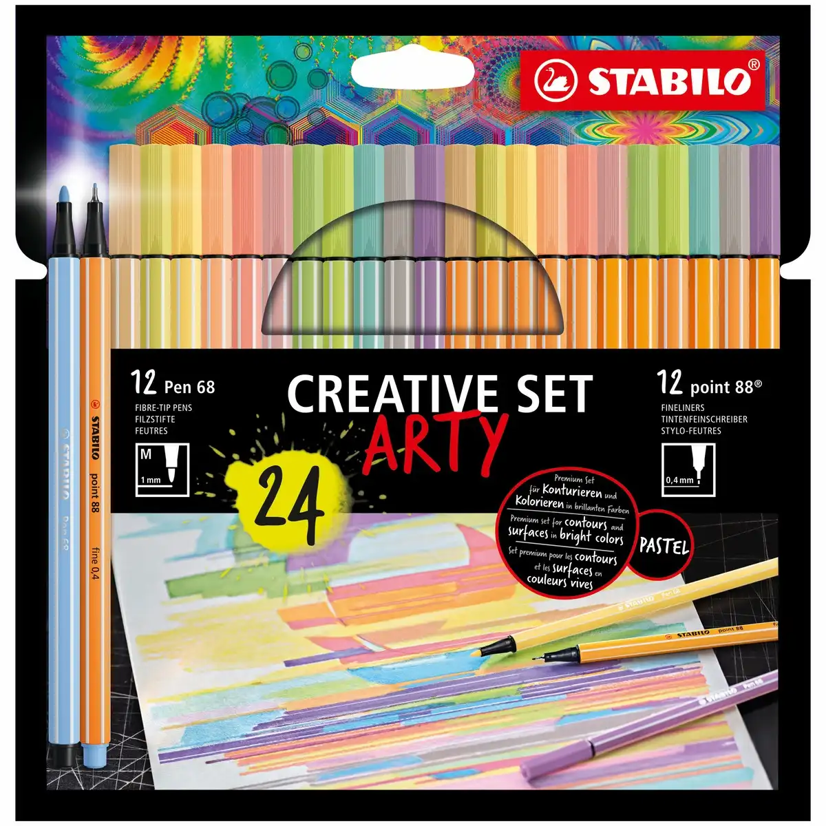 STABILO Creative Set ARTY pastel 12x Pen 68 + 12x point 88