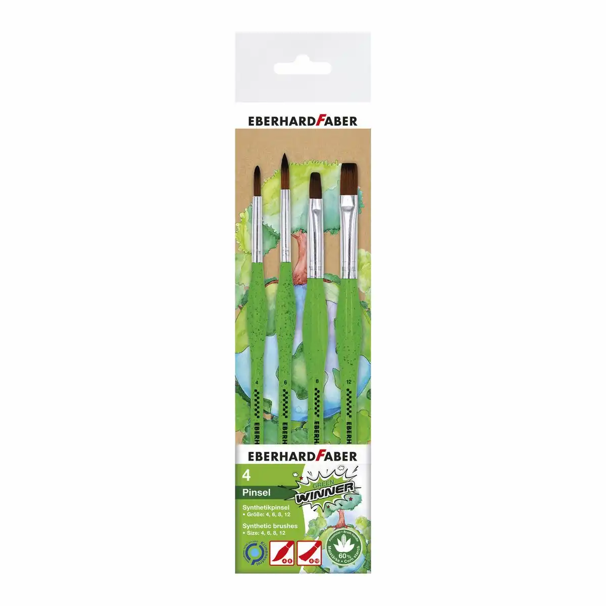 EBERHARD FABER Set Synthetik Green Winner Rundpinsel/Flachpinsel Größe 4/6/8/12 4 Teile