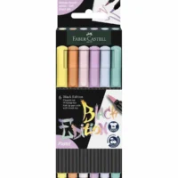FABER-CASTELL Filzstifte Black Edition mit Pinselspitze Pastell 6 Stück Kartonetui