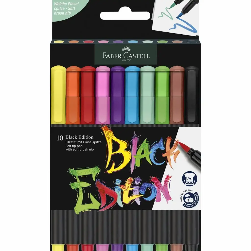 FABER-CASTELL Filzstifte Black Edition mit Pinselspitze Kartonetui