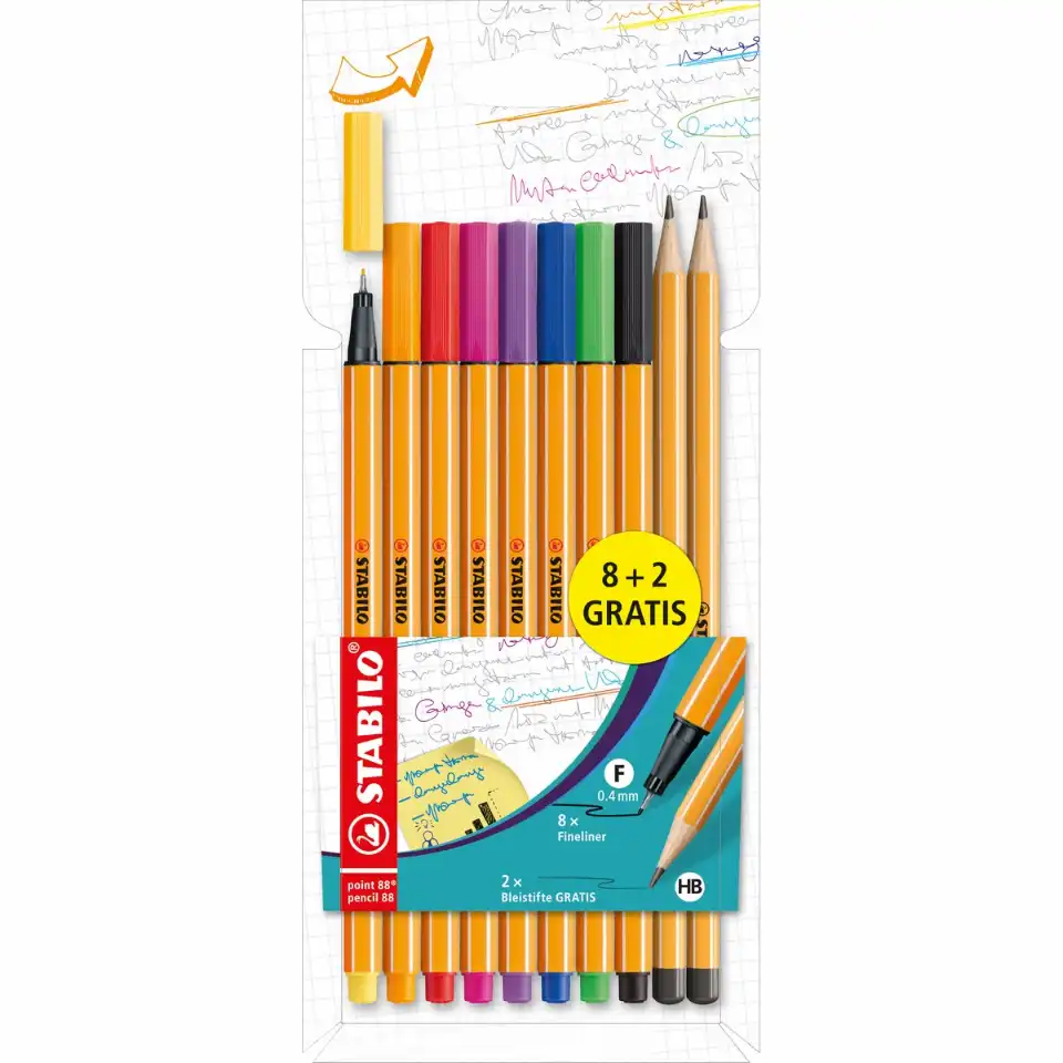 10161042_00 STABILO Fineliner Promo point 88 mit Bleistifte 8 + 2 Stück