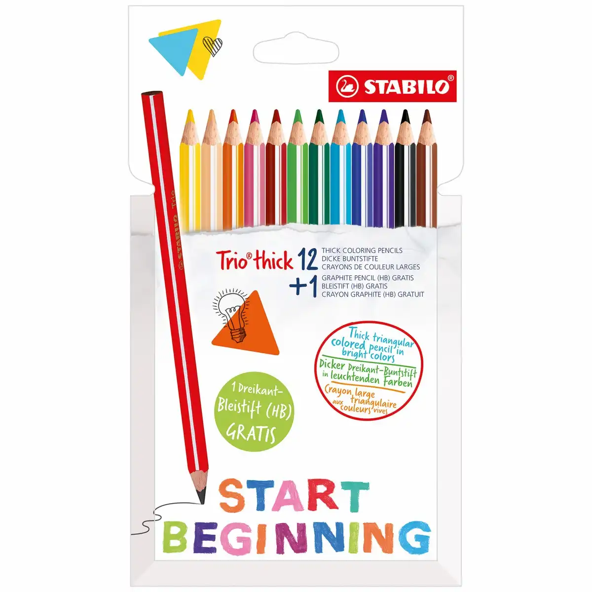STABILO Buntstifte Promo Trio dick dreikant mit Bleistift 12 + 1 Stück