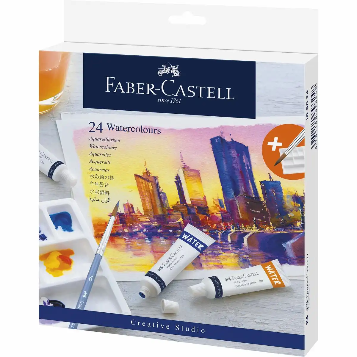 10215939_00 FABER-CASTELL Aquarellfarben mit 1 Mischpalette 9ml 24 Stück Kartonetui