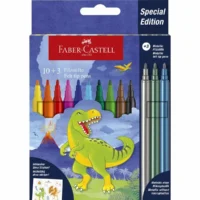 FABER-CASTELL Filzstift Dino mit Sticker 10+3 Standard/Metallic Kartonetui
