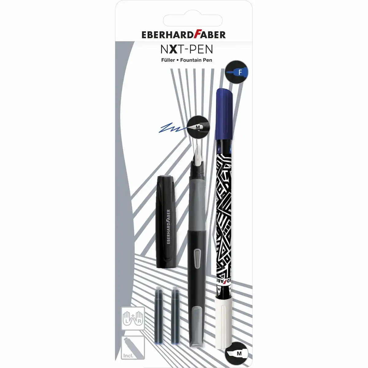 EBERHARD FABER Füller Set NXT M Tintenlöscher 2 Patronen 4 Teile RH LH Blister