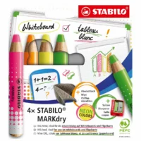 STABILO Trockenmarker Set MARKdry neon 4 Farben 4 Stück Spitzer und Reinigungstuch
