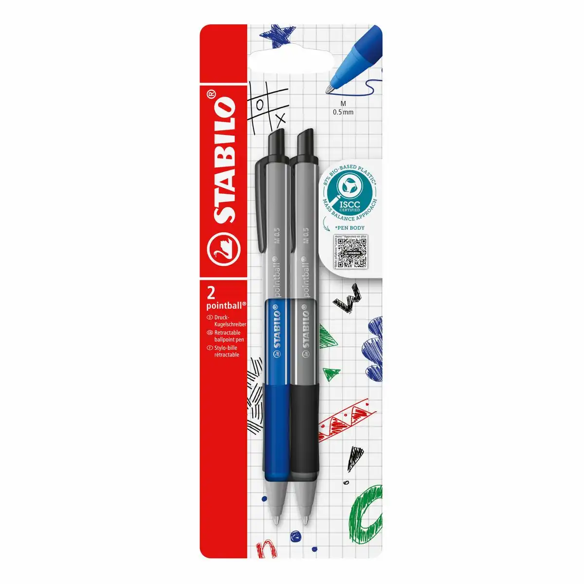 10222851_00 STABILO Kugelschreiber pointball colorful blau/grau 2 Stück 2 Farben Blister Kartonetui