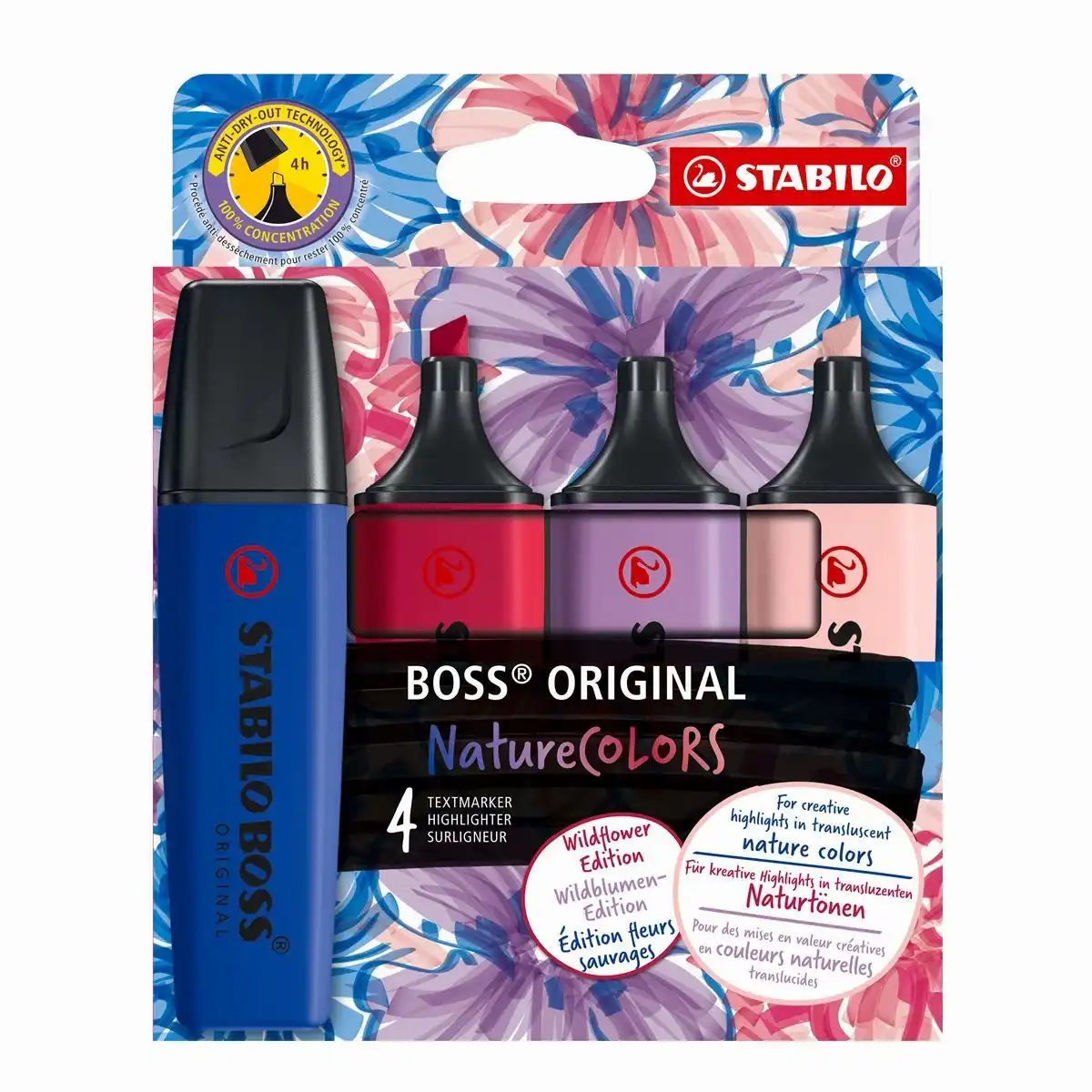 STABILO Textmarker BOSS NatureCOLORS Wildflower 4 Stück Kartonetui