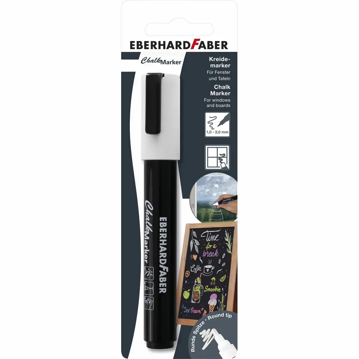 EBERHARD FABER Kreidemarker Chalk Marker weiß 1 bis 2mm Rundspitze Blister