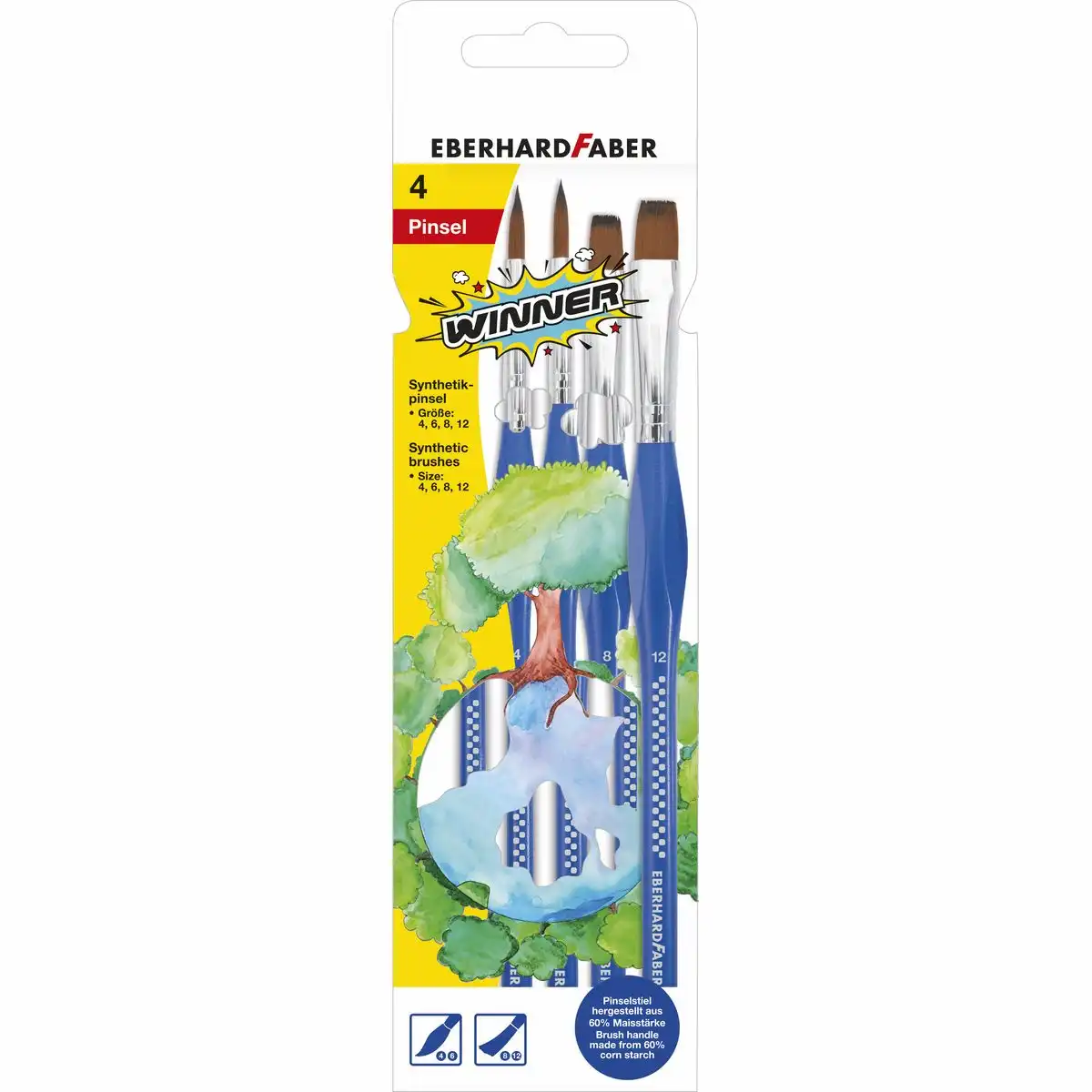 EBERHARD FABER Pinsel Set Winner Synthetik blau rund Größen 4 & 6 flach Größen 8 & 12 4 Stück