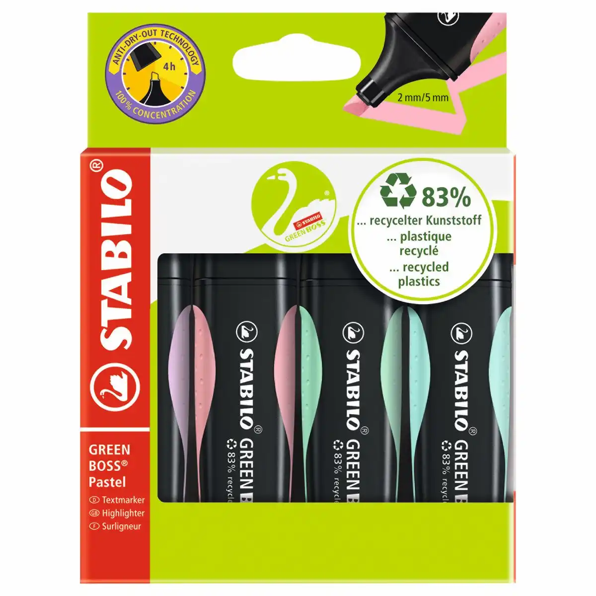 STABILO Textmarker GREEN BOSS pastell 4 Stück Kartonetui