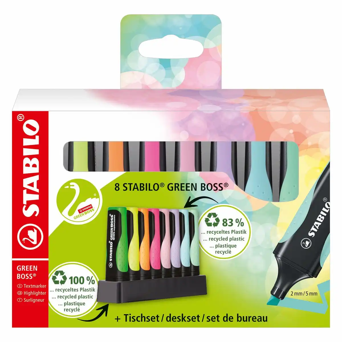 STABILO Textmarker GREEN BOSS Tischset pastell 8 Stück Kartonetui