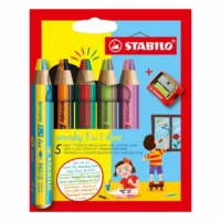 STABILO Buntstifte woody 3in1 duo mit Spitzer 10cm Kartonetui - 6 Stück