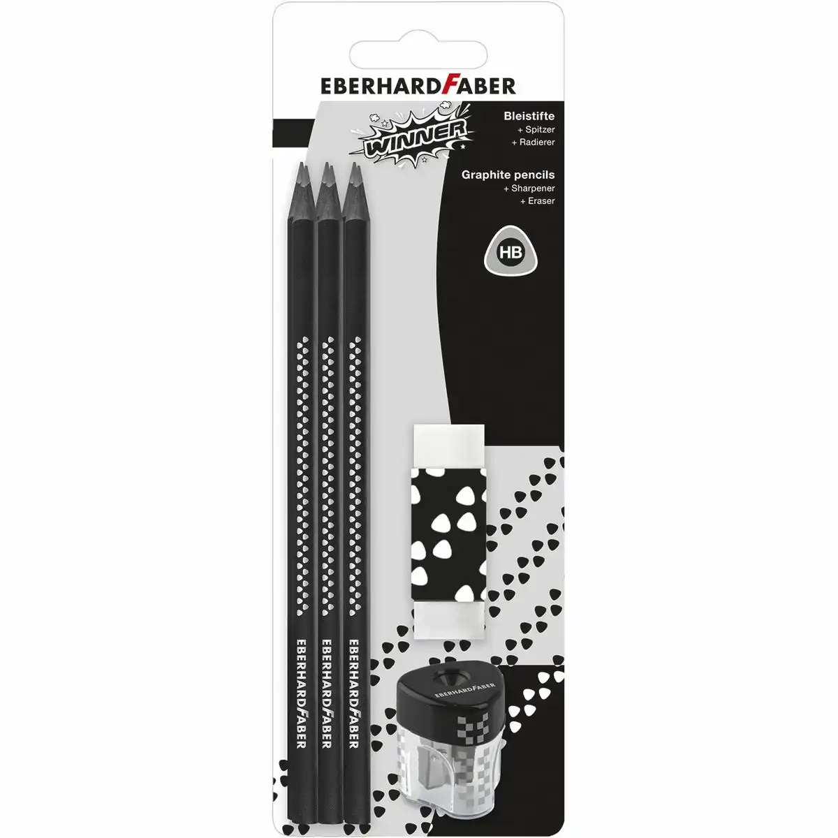 EBERHARD FABER Bleistifte Winner 3xRadierer + Spitzer schwarz/weiß