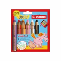 STABILO Buntstifte woody 3in1 Einhorn Design 6 Stück mit Spitzer