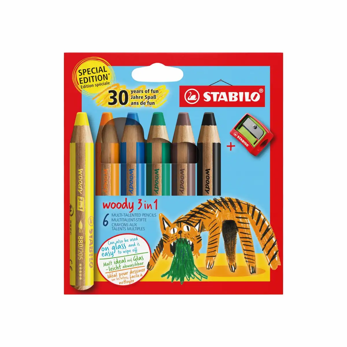 10281852_00 STABILO Buntstifte woody 3in1 Tiger Design 6 Stück mit Spitzer