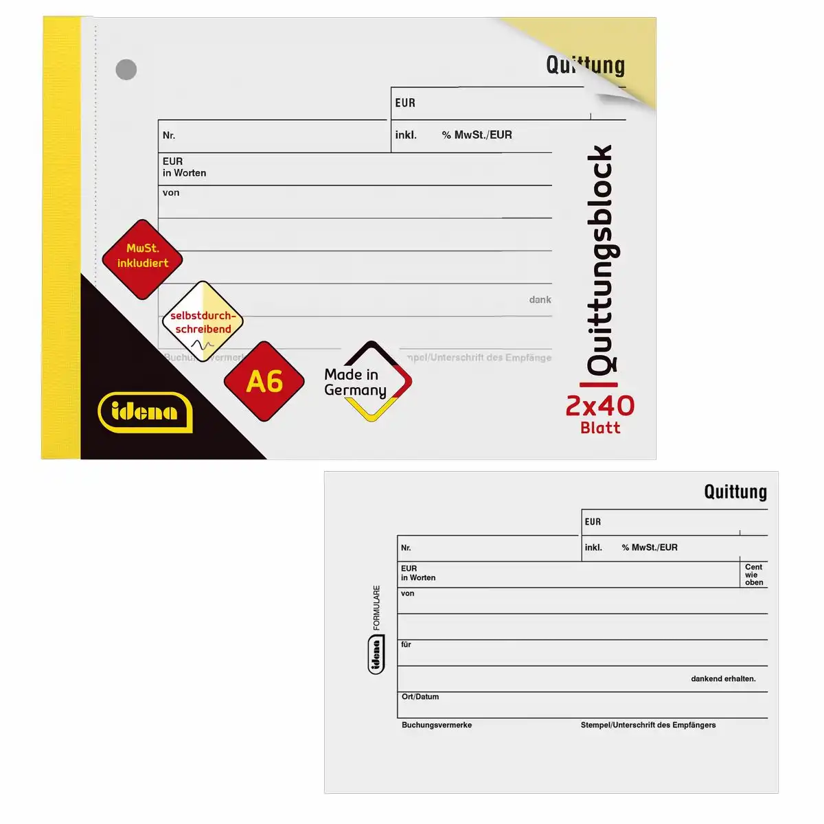 Idena Quittung DIN A6 quer 2x40 Blatt