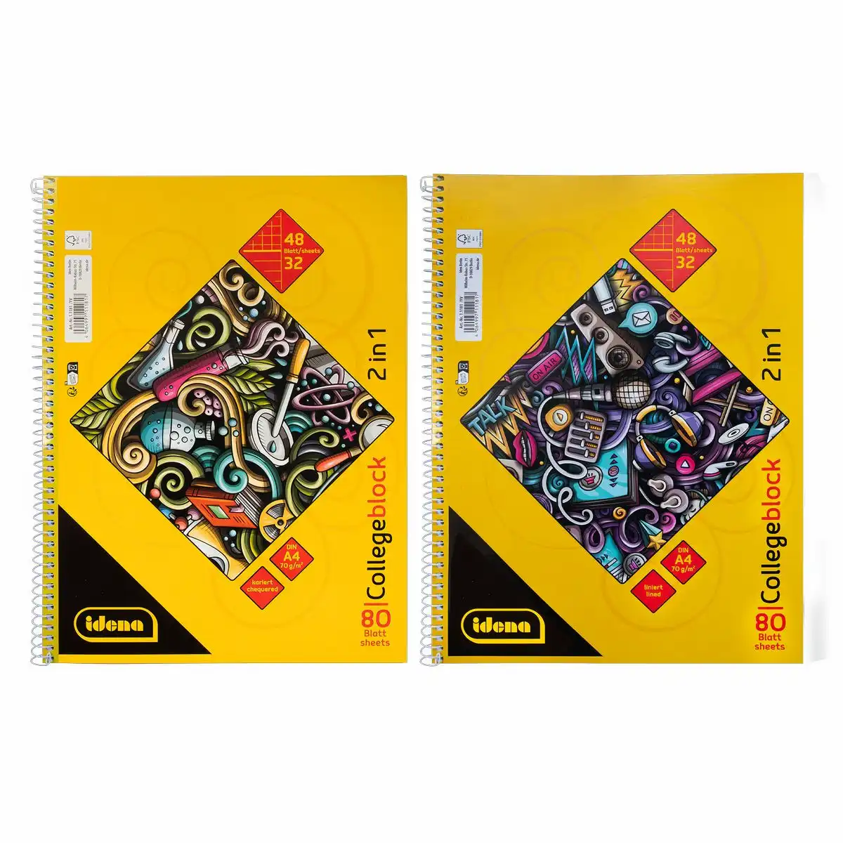 11181_00 Idena Collegeblock 2in1 48 Blatt kariert/32 Blatt liniert DIN A4 5er Pack