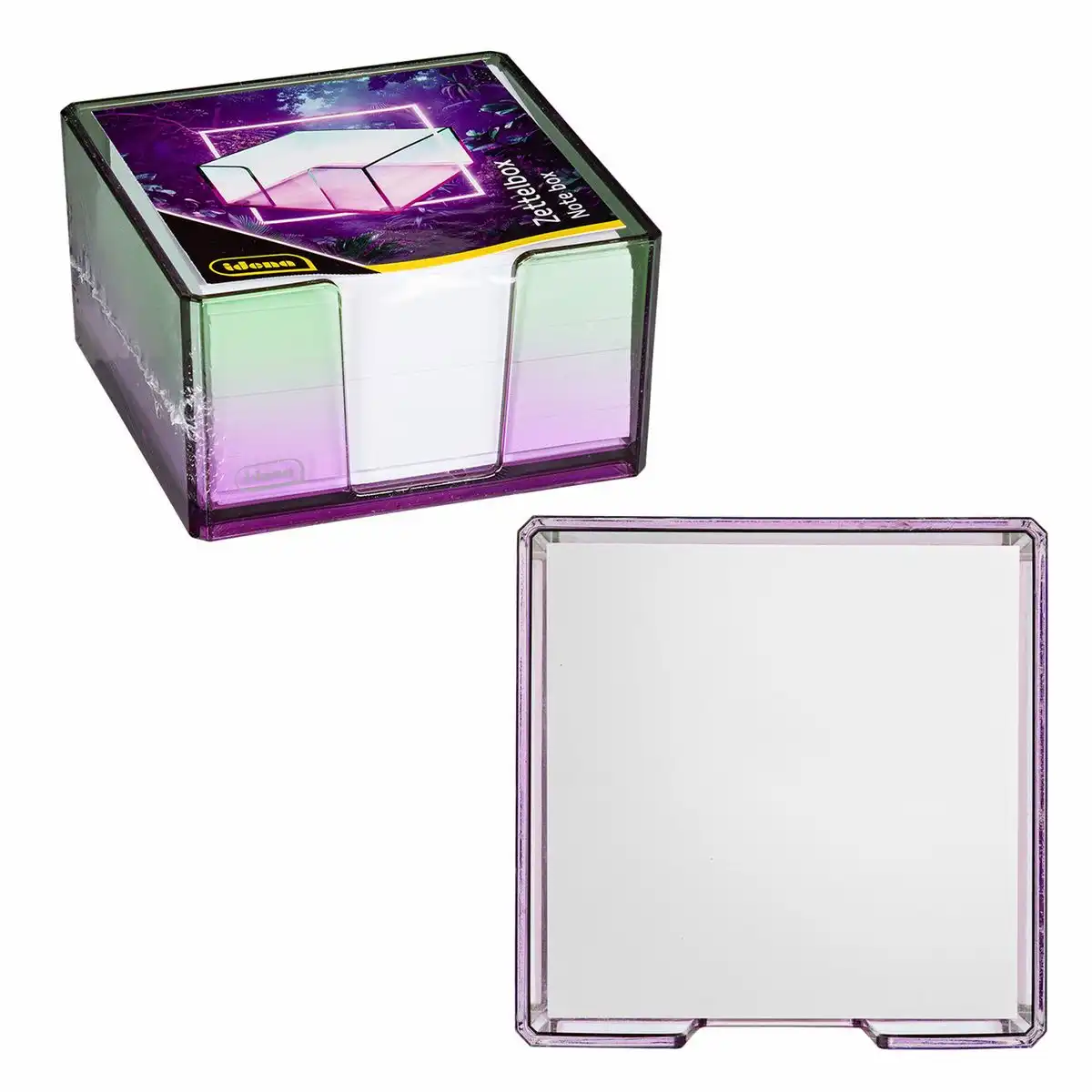 Idena Zettelbox Bicolor Acryl 450 Blatt 80g/m² pink/grün 103x103x57mm