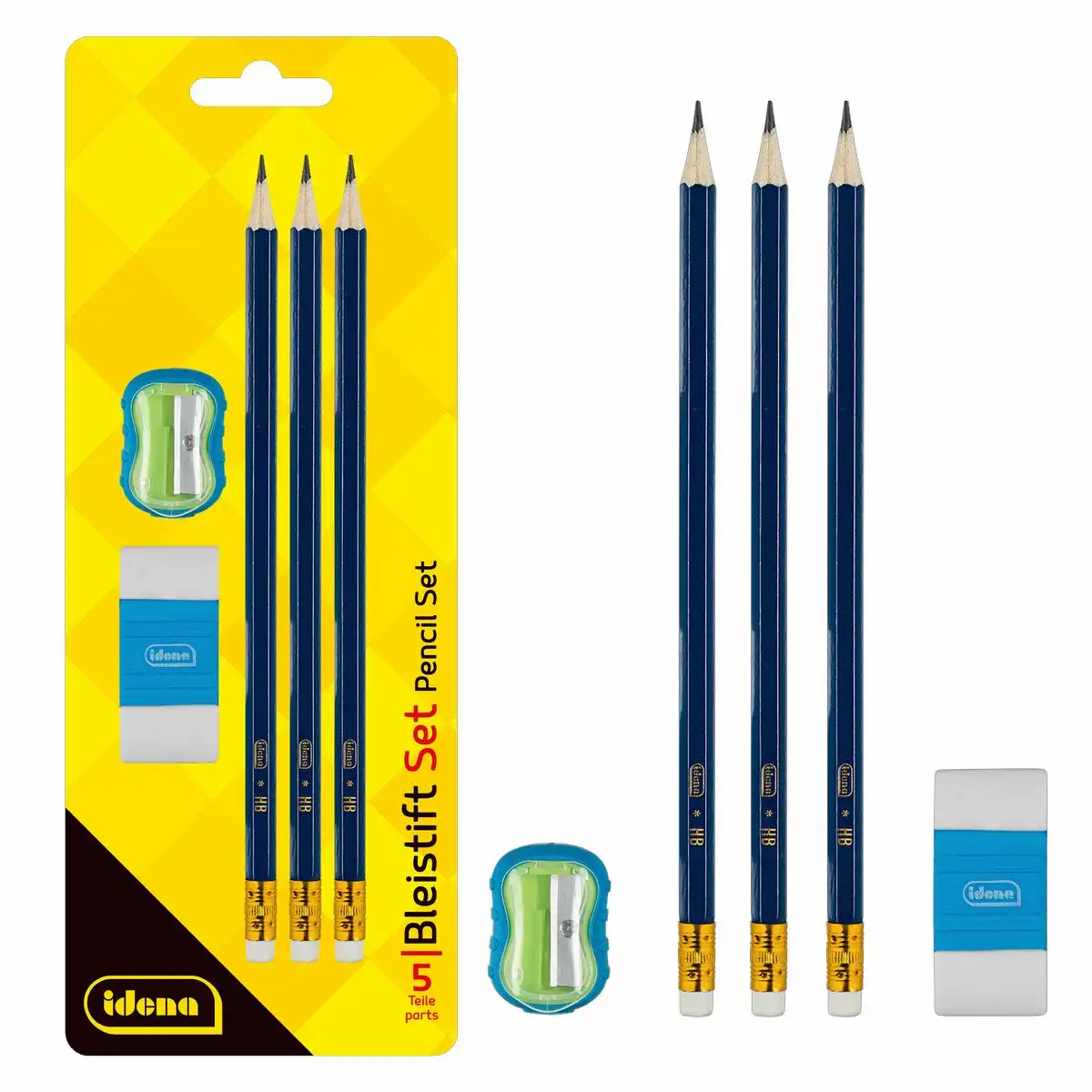 11383_00 Idena Bleistift Set 5 Teile mit Anspitzer und Radierer