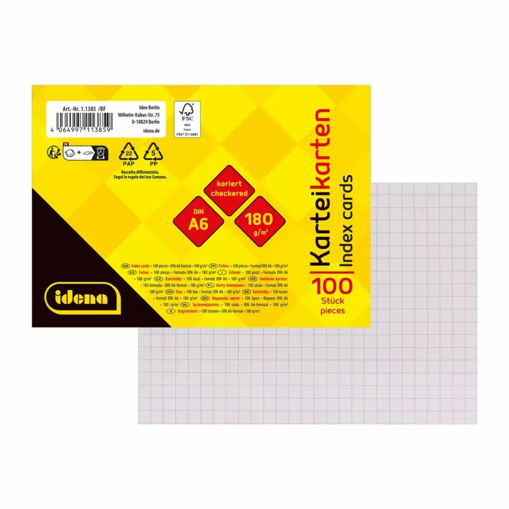 Idena Karteikarten kariert 180g/m² weiß 100 Stück