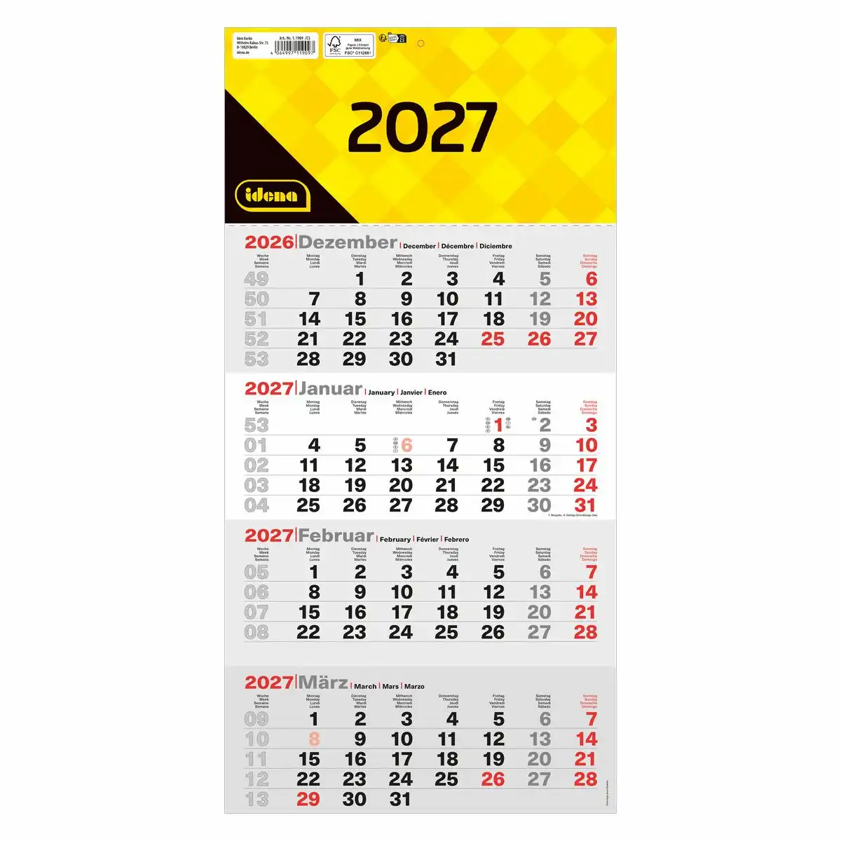 Idena 4-Monatskalender 2027 30x60cm
