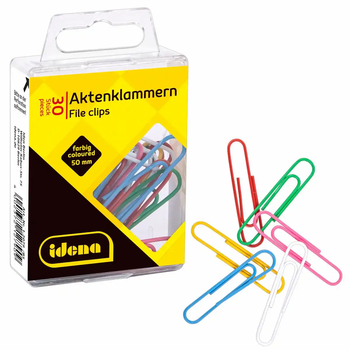 Idena Aktenklammern kunststoffummantelt mehrfarbig 50mm 30 Stück Hängebox