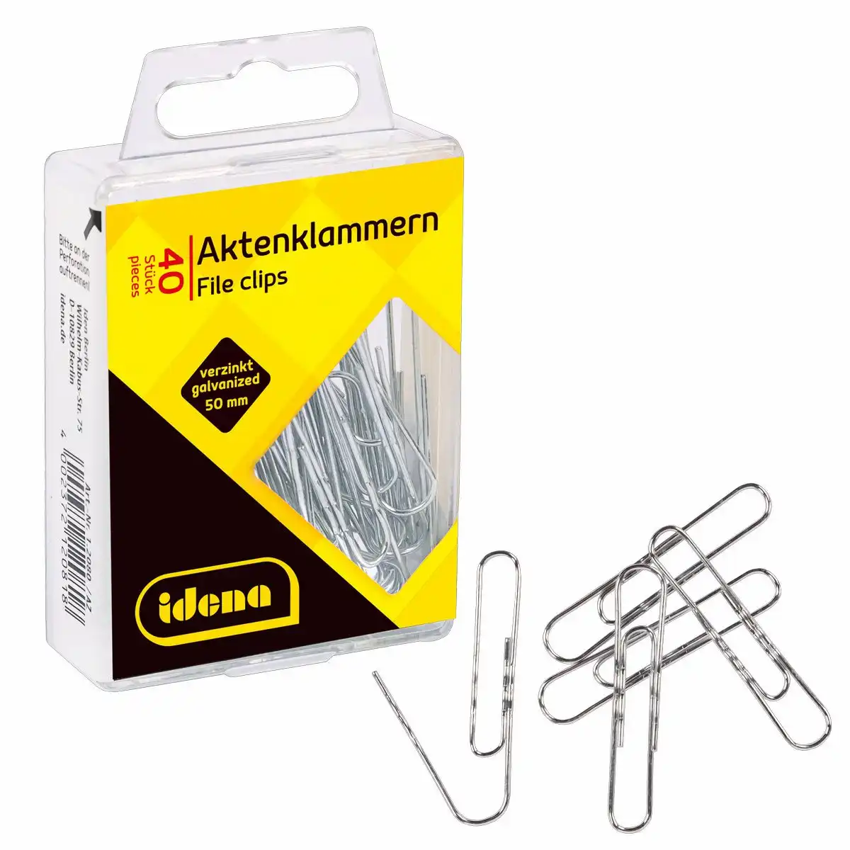 Idena Aktenklammern aus Metall verzinkt silber 40 Stück Hängebox
